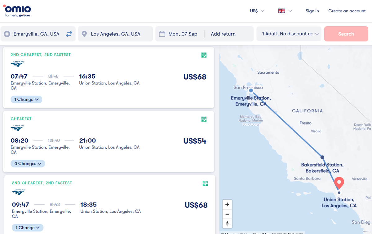 Omio Amtrak tickets