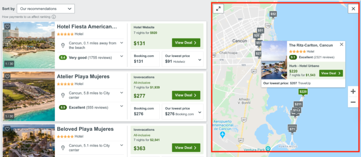 Trivago map feature Trivago map feature