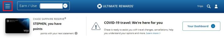 Ultimate Rewards dashboard Ultimate Rewards dashboard