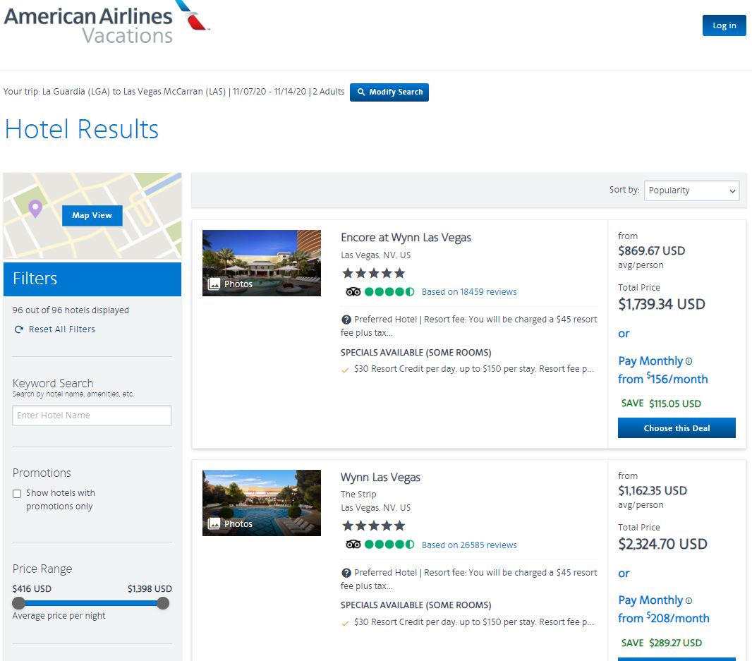 American Airlines Vacations Las Vegas Packages