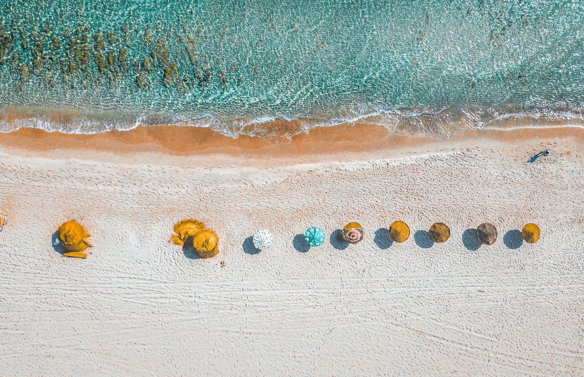 Beach Umbrellas Along the Ocean