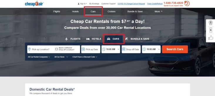 Cheapoair car rental search result