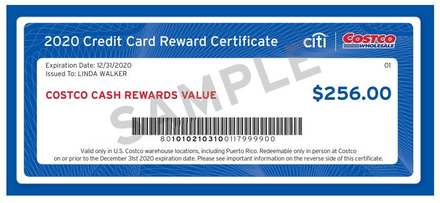 Costco 2020 Rewards Certificate