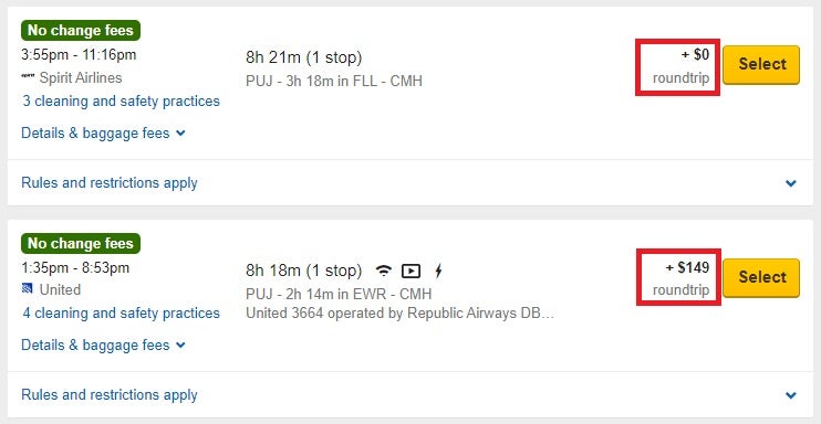 Expedia flight price difference