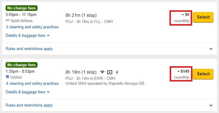 Expedia flight price difference