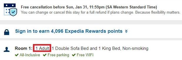 Expedia hotel reserve number of guests