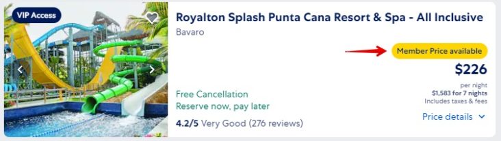 Expedia member price