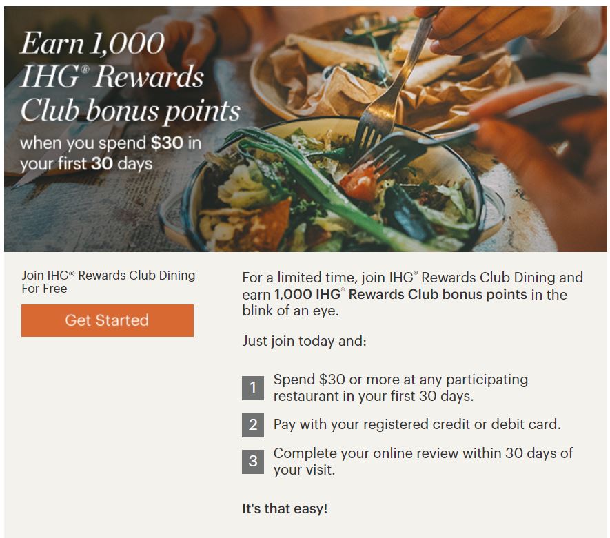 IHG Rewards Dining Club Sign up Bonus