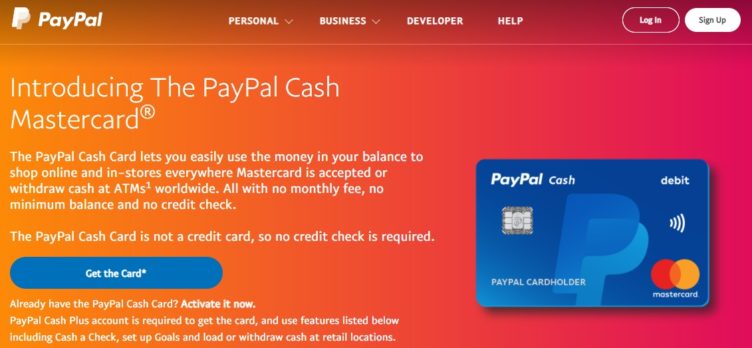 paypal prepaid credit card login