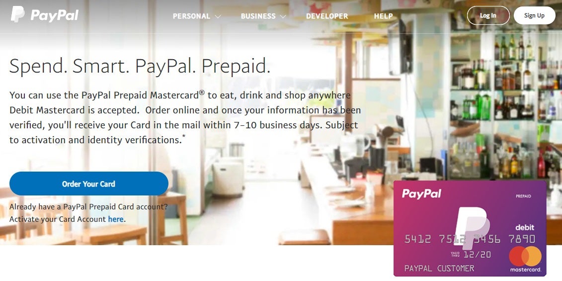 PayPal Prepaid Card Landing Page