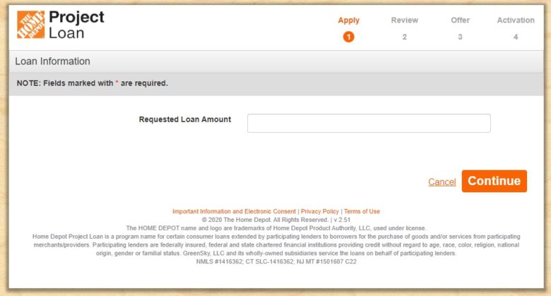 Home Depot Project Loan Application Online
