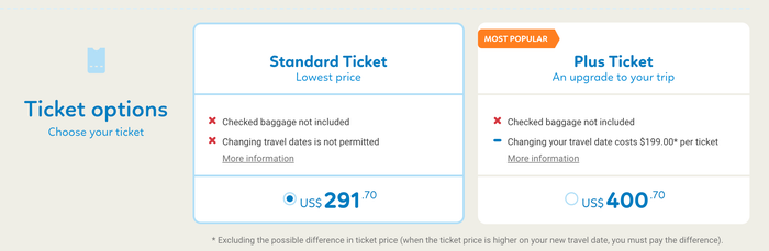 Standard Vs Plus Ticket on Vayama