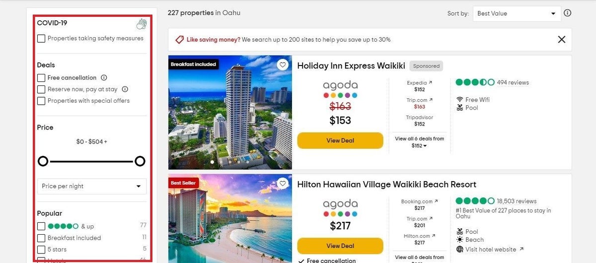 TripAdvisor Hotels Oahu filter