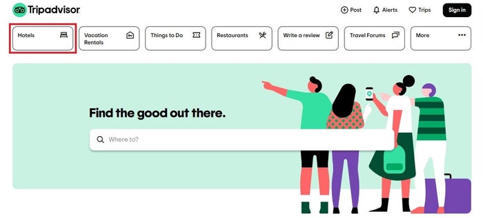 TripAdvisor Hotels homepage