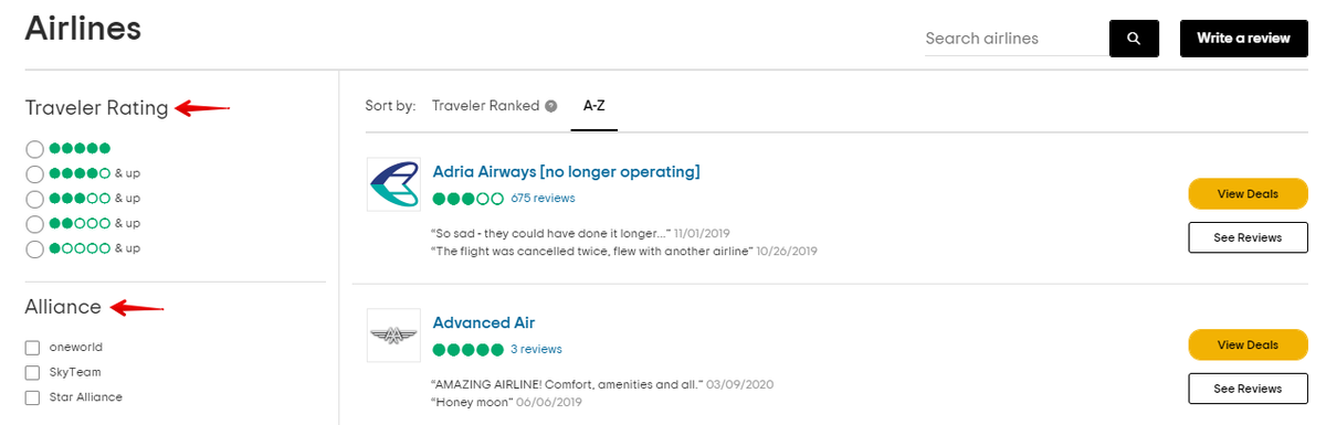 TripAdvisor airline reviews