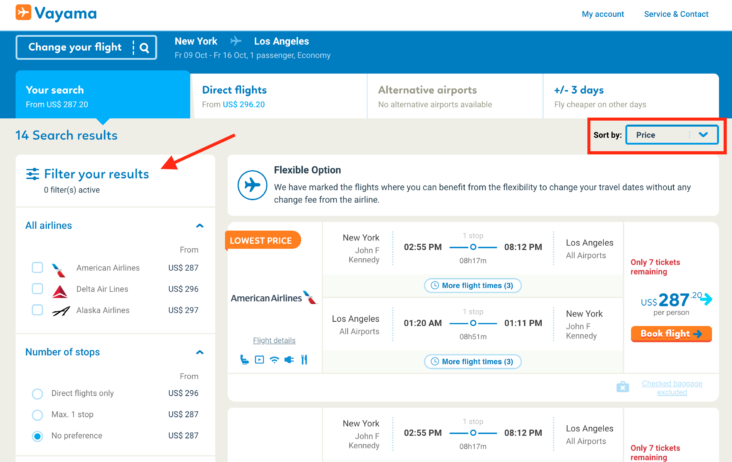 Vayama search results filtering and sorting Vayama search results filtering and sorting