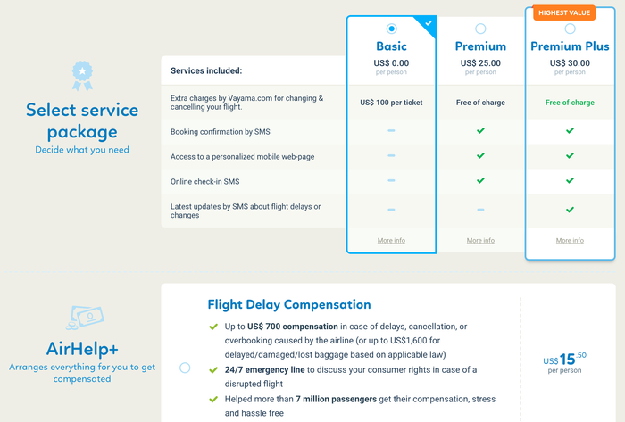 Vayama service packages