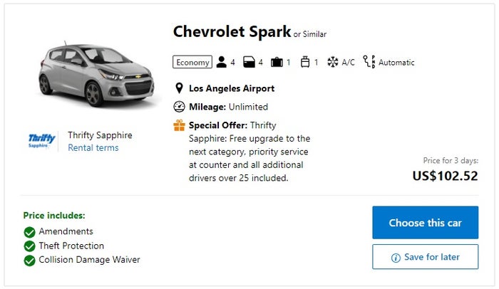 Booking.com car detail