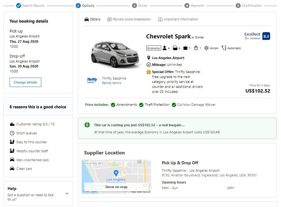 Booking.com car details