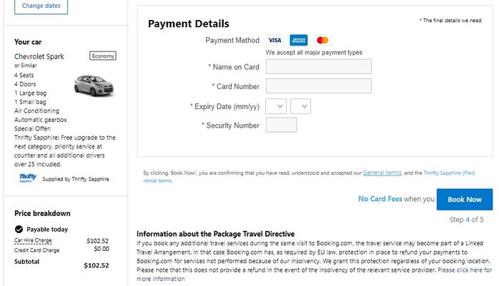 Booking.com car final details