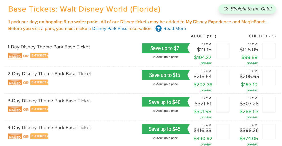Disney tickets through Undercover Tourist
