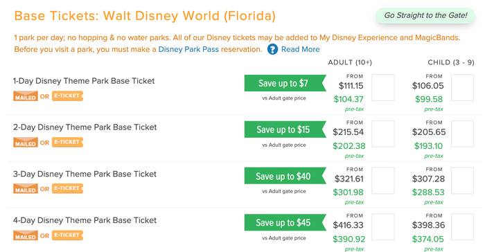 Disney tickets through Undercover Tourist