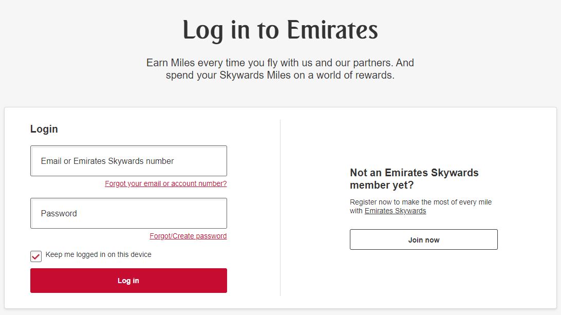 Emirates Skywards Log In