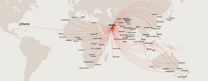 Emirates hub and spoke route network
