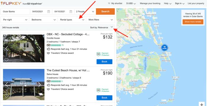 FlipKey vacation rental search