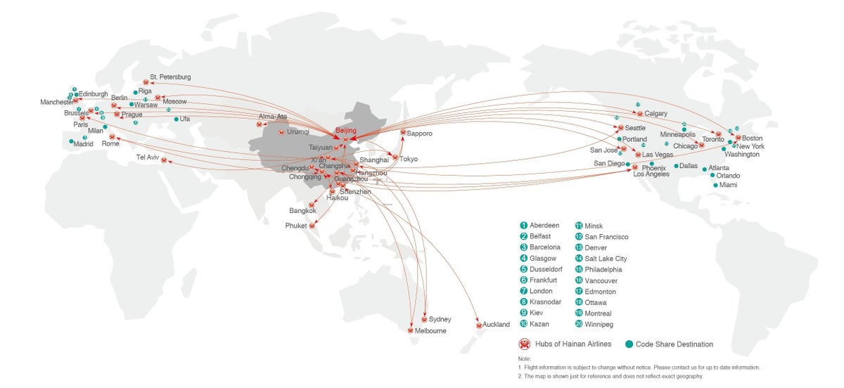Hainan Airlines route map