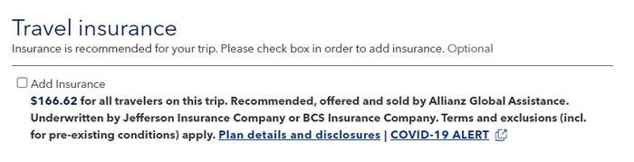 JetBlue Vacations insurance