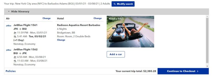 JetBlue Vacations flight selection JetBlue Vacations pre determined flight