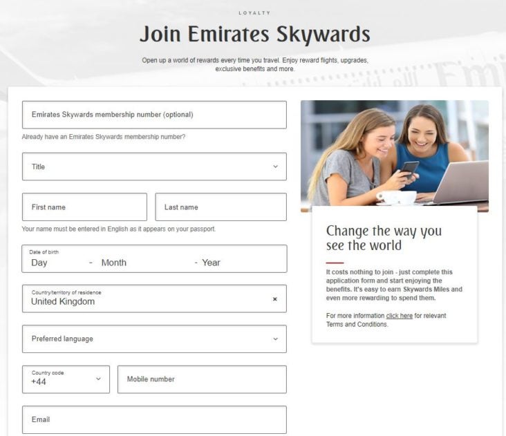 Join Emirates Skywards Join Emirates Skywards
