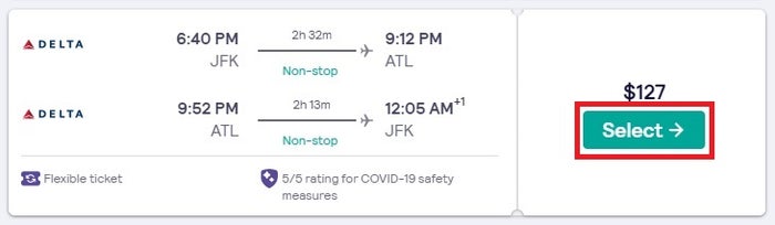 Skyscanner flight search results individual flight