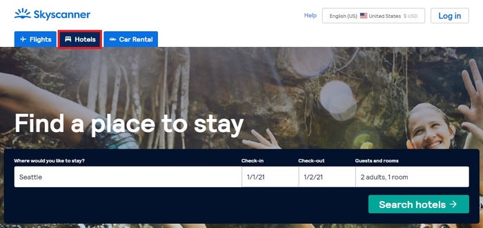 Skyscanner hotels home