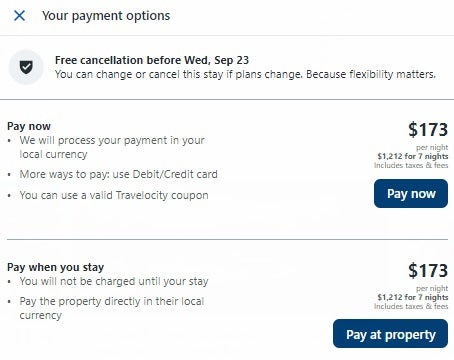 Travelocity hotel payment options