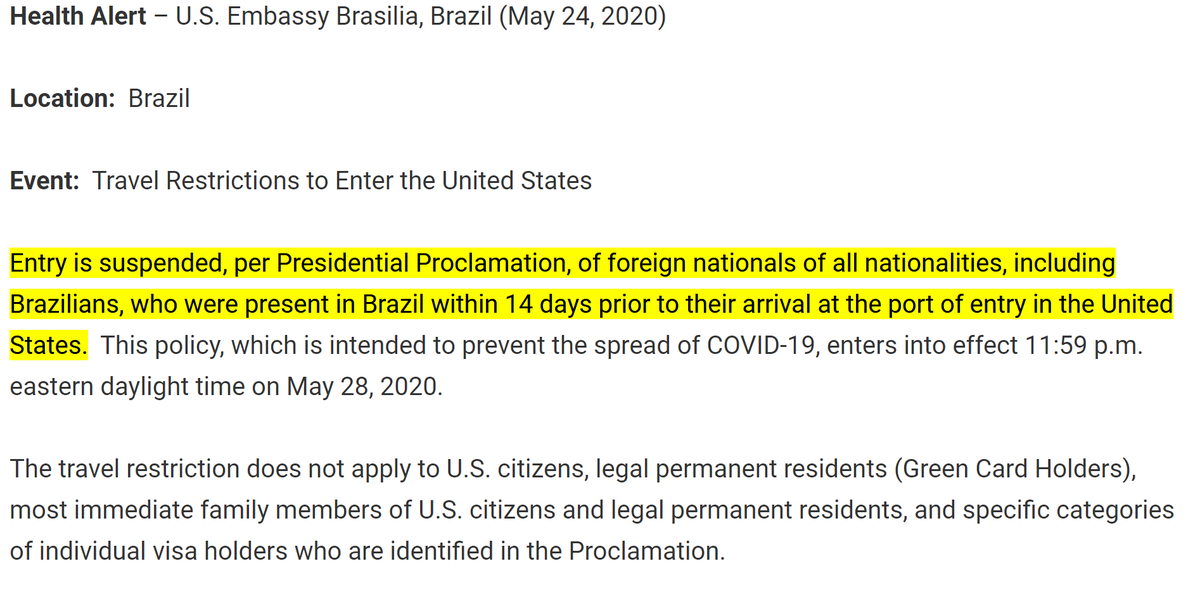 Brazilian Travel Restriction into the U.S.