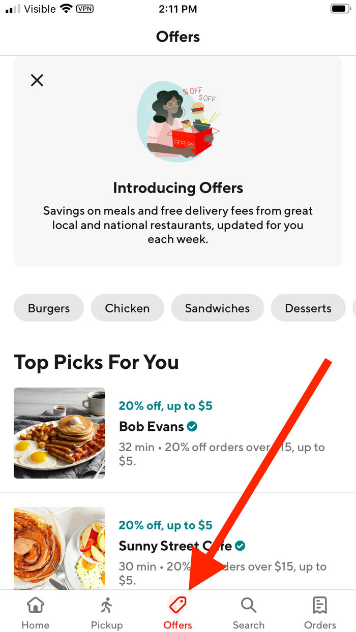 DoorDash mobile Offers