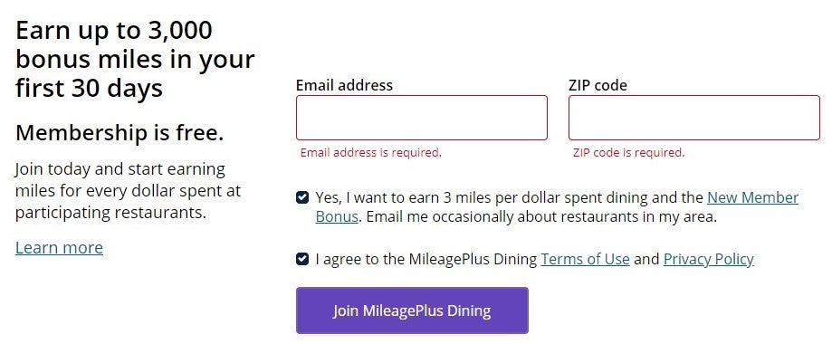 MileagePlus Dining Join
