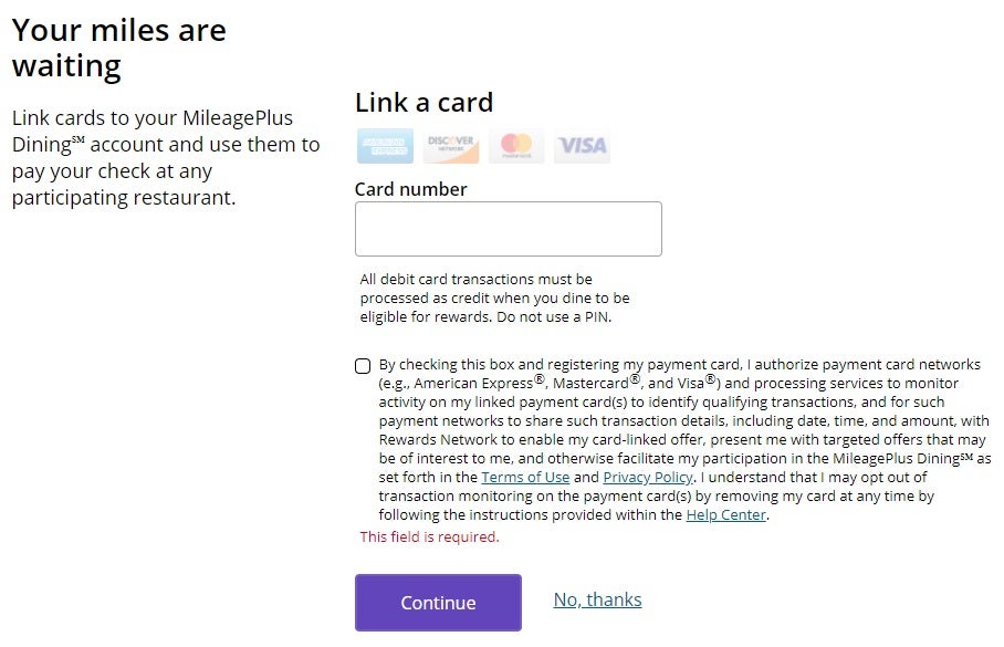 MileagePlus Dining Link Card