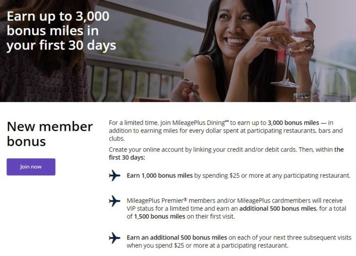 MileagePlus Dining New Member Bonus MileagePlus Dining New Member Bonus