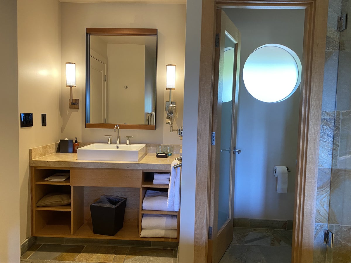 Ventana Big Sur an Alila Resort Ventana fireplace guestroom vanity and toilet