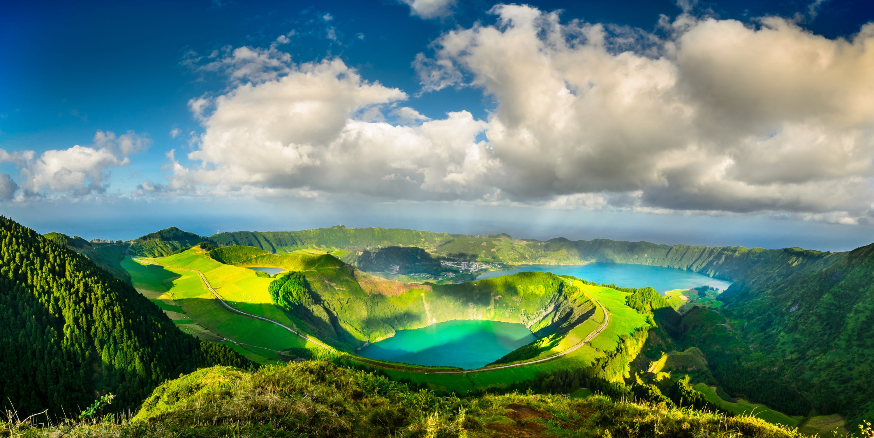Aerial photo of an Azores Islands.