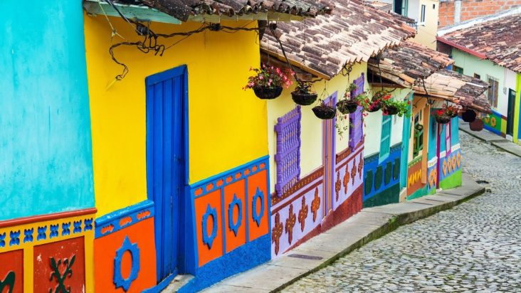Colombia street with colorful homes Colombia street with colorful homes