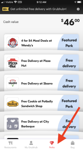 Grubhub Perks on mobile app Grubhub Perks on mobile app
