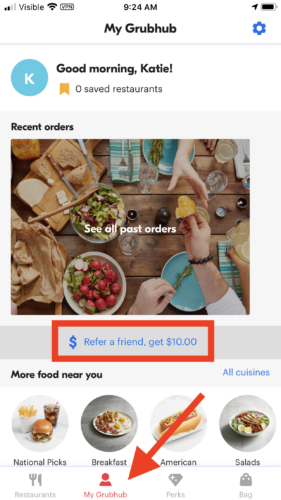 Grubhub Refer a Friend mobile app Grubhub Refer a Friend mobile app