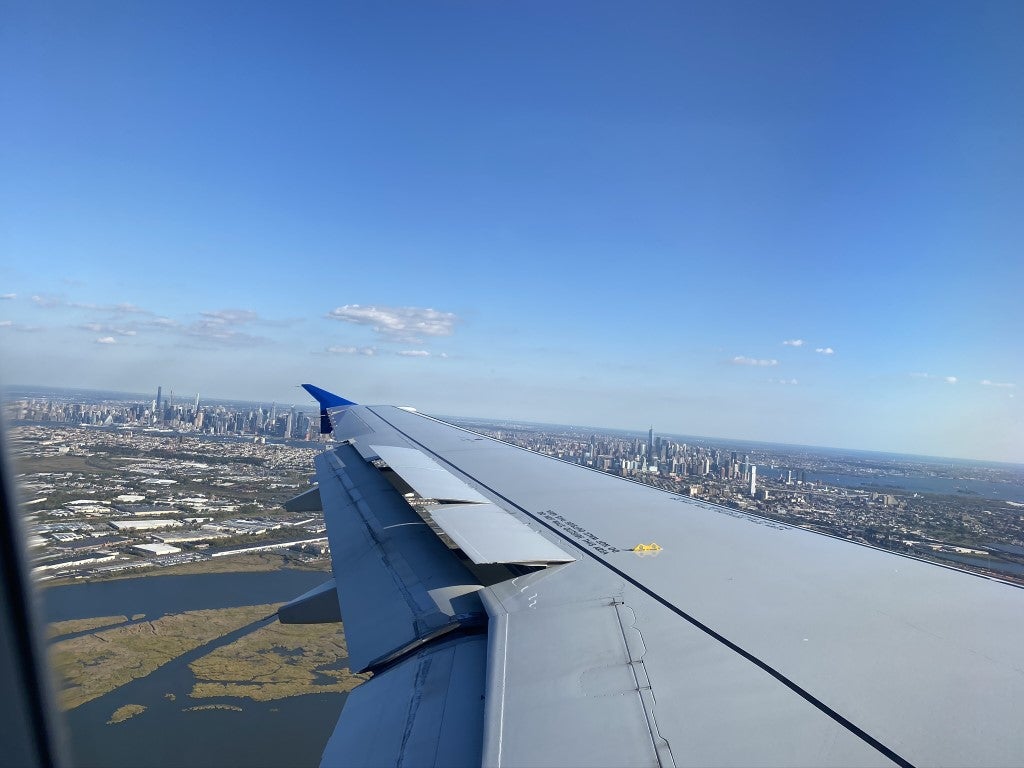 United wing view over New York City