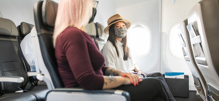 Women Flying Alaska Air with Masks During COVID