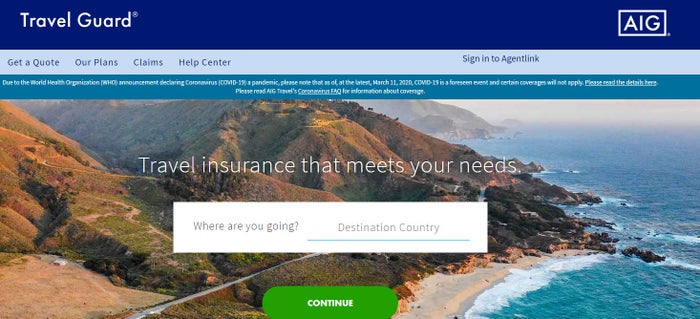 AIG Travel Guard homepage