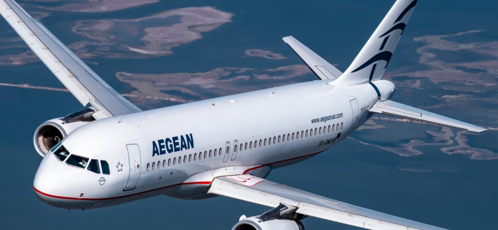 Aegean Airlines plane over sea